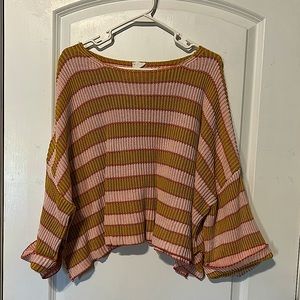 By Together Women’s Sweater, Size S/M, Bell Sleeves, Yellow/Pink/Red Thread